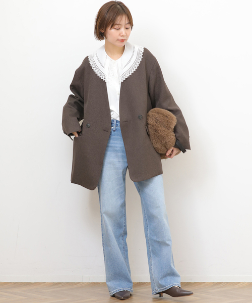 JOURNAL STANDARD relume（ジャーナルスタンダード　レリューム）の「メランジノーカラーダブルジャケット（ノーカラージャケット・レディース・ベージュ/ブラウン・38/36）」の10枚目の写真