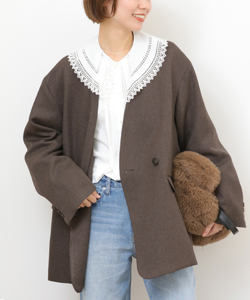 JOURNAL STANDARD relume（ジャーナルスタンダード　レリューム）の「メランジノーカラーダブルジャケット（ノーカラージャケット・レディース・ベージュ/ブラウン・38/36）」の13枚目の写真