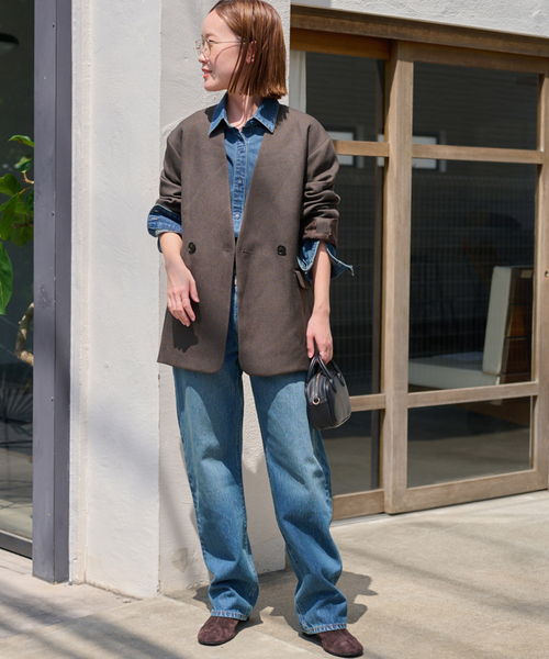 セール】メランジノーカラーダブルジャケット（ノーカラージャケット