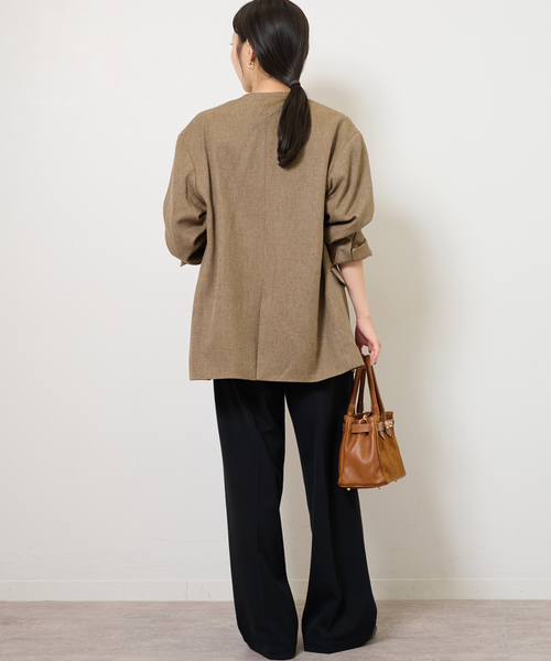 メランジノーカラーダブルジャケット（ノーカラージャケット