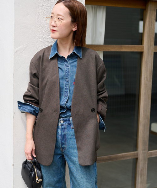 JOURNAL STANDARD relume（ジャーナルスタンダード　レリューム）の「メランジノーカラーダブルジャケット（ノーカラージャケット・レディース・ベージュ/ブラウン・38/36）」の20枚目の写真