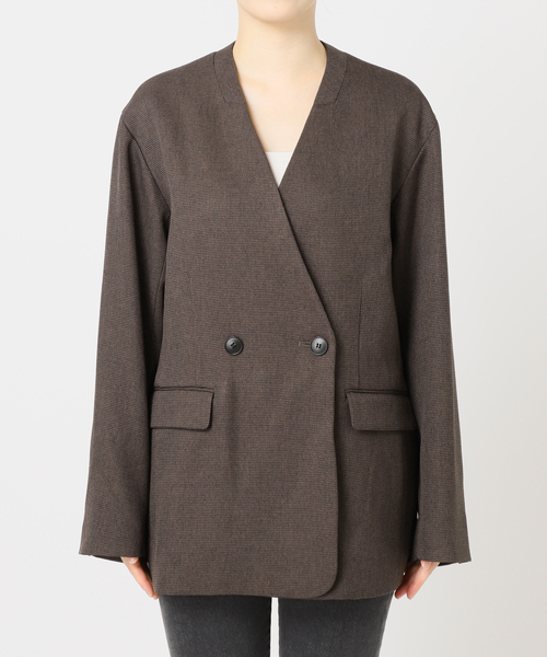 セール】メランジノーカラーダブルジャケット（ノーカラージャケット