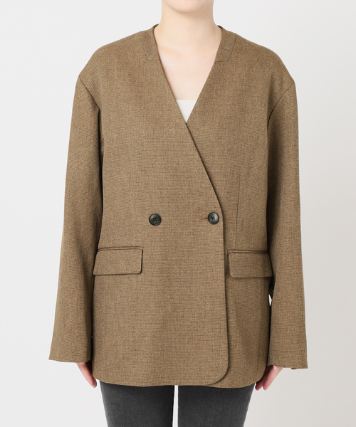 メランジノーカラーダブルジャケット（ノーカラージャケット