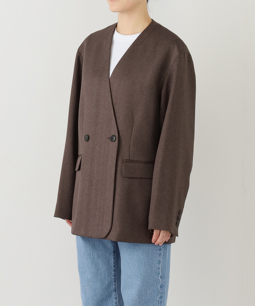 メランジノーカラーダブルジャケット（ノーカラージャケット