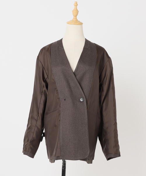 セール】メランジノーカラーダブルジャケット（ノーカラージャケット