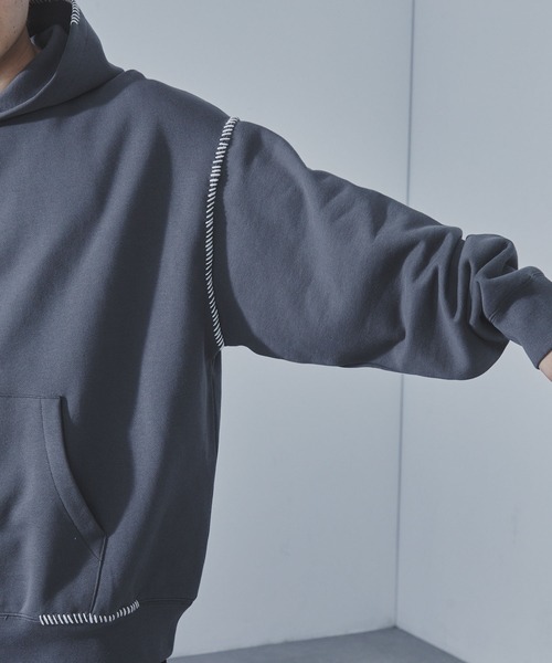 SLICK（スリック）の「【SLICK/スリック】Compact Fleece Embroidery Sweat Pull Parka/コンパクトフリースエンブロイダリープルパーカー / ヘビィーウェイト（パーカー・メンズ・ブラック/ライトグレー/スミクロ・1/2/3）」の12枚目の写真