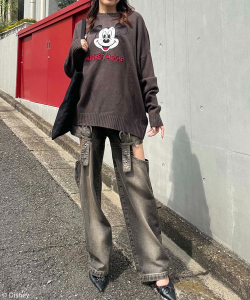 4GEEKs by SPIRALGIRL ディズニーサテン刺繍ニット Disney/ディズニー/ミッキーマウス】サテン刺しゅうニット（ニット