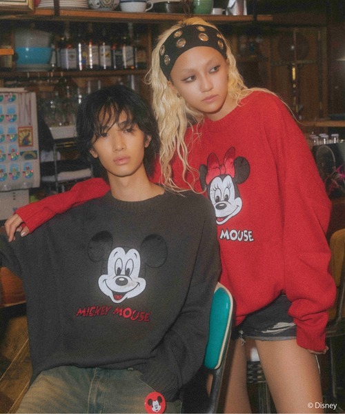 Disney/ディズニー/ミッキーマウス】サテン刺しゅうニット（ニット