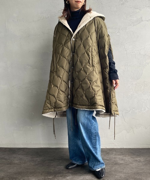 taionタイオン ポンチョダウンジャケットMILITARYキルティングケープ WEB限定】[TAION/タイオン] MILITARY キルティングダウンケープ