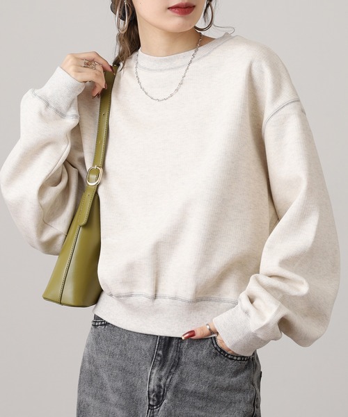 hunch(ハンチ)の「hunch シャイニー糸ステッチ プルオーバー(Tシャツ/カットソー・レディース・杢グレー/チャコール/オートミール・FREE)」の1枚目の写真