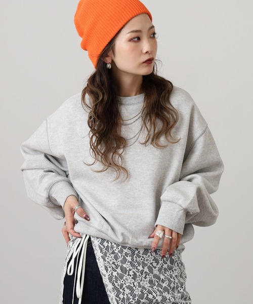 hunch(ハンチ)の「hunch シャイニー糸ステッチ プルオーバー(Tシャツ/カットソー・レディース・杢グレー/チャコール/オートミール・FREE)」の2枚目の写真