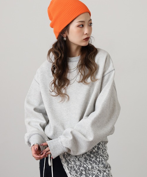 hunch(ハンチ)の「hunch シャイニー糸ステッチ プルオーバー(Tシャツ/カットソー・レディース・杢グレー/チャコール/オートミール・FREE)」の4枚目の写真