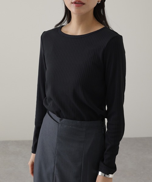 DAYRA(デイラ)の「ランダム リブ ストレッチ 長袖 カットソー(Tシャツ/カットソー・レディース・チャコールグレー・S/FREE)」の2枚目の写真