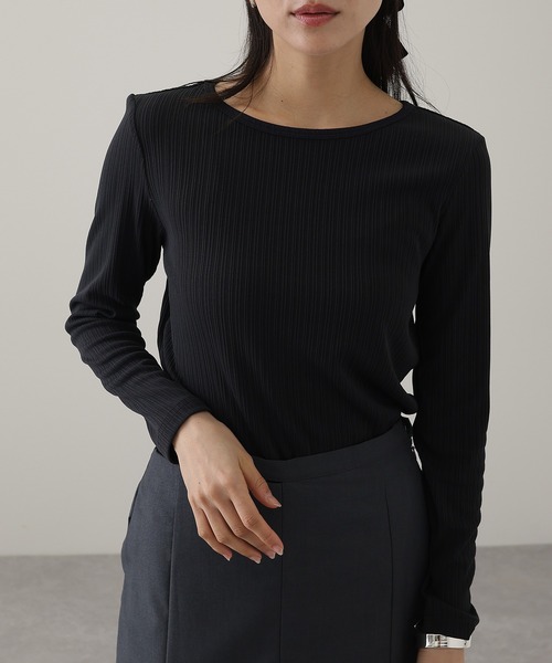 DAYRA(デイラ)の「ランダム リブ ストレッチ 長袖 カットソー(Tシャツ/カットソー・レディース・チャコールグレー・S/FREE)」の4枚目の写真
