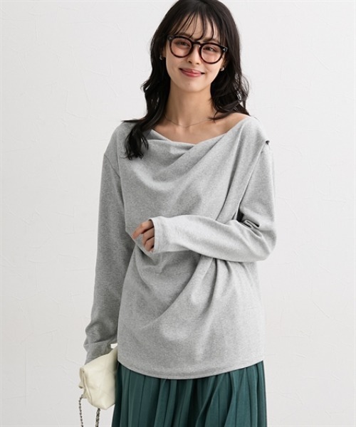 nissen（ニッセン）の「カシュクールカットソートップス＜大きいサイズ有＞（Tシャツ/カットソー・レディース・ベージュ/ボルドー/杢グレー/ブラック・LL/S/M/L）」の2枚目の写真