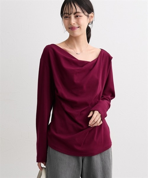 nissen（ニッセン）の「カシュクールカットソートップス＜大きいサイズ有＞（Tシャツ/カットソー・レディース・ベージュ/ボルドー/杢グレー/ブラック・LL/S/M/L）」の4枚目の写真