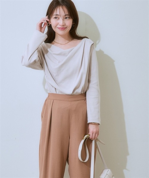 nissen（ニッセン）の「カシュクールカットソートップス＜大きいサイズ有＞（Tシャツ/カットソー・レディース・ベージュ/ボルドー/杢グレー/ブラック・LL/S/M/L）」の21枚目の写真