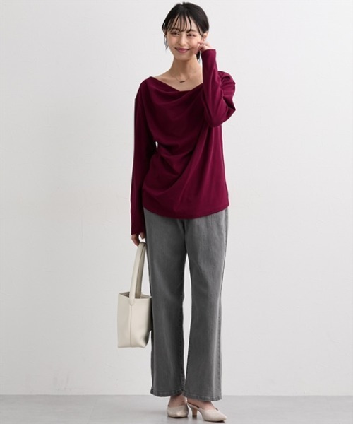 nissen（ニッセン）の「カシュクールカットソートップス＜大きいサイズ有＞（Tシャツ/カットソー・レディース・ベージュ/ボルドー/杢グレー/ブラック・LL/S/M/L）」の22枚目の写真