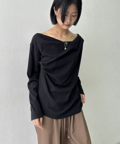 nissen（ニッセン）の「カシュクールカットソートップス＜大きいサイズ有＞（Tシャツ/カットソー・レディース・ベージュ/ボルドー/杢グレー/ブラック・LL/S/M/L）」の5枚目の写真