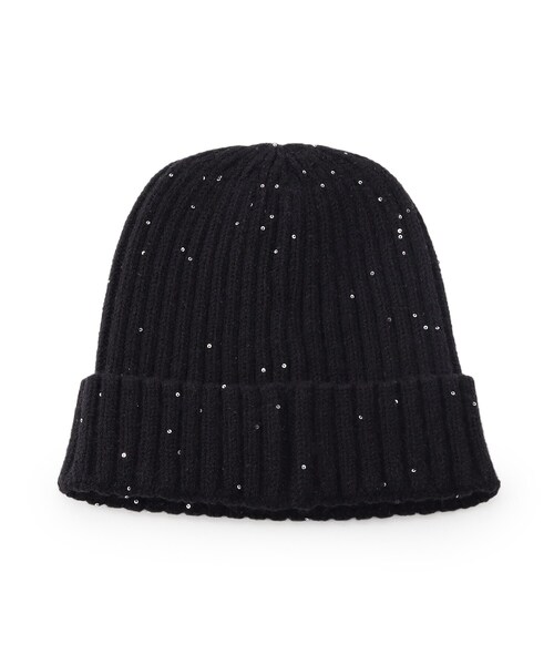 SHOO・LA・RUE（シューラルー）の「スパンコールリブニット帽（ニットキャップ/ビーニー・レディース・パープル/アイボリー/ブラック/グレー・00）」の2枚目の写真