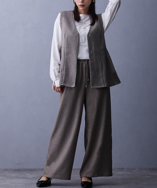 NICOLE white（ニコルホワイト）の「セットアップ【ベスト＆ワイドパンツ】（ワンピース・レディース・ブラウン/グレー・FREE）」の2枚目の写真