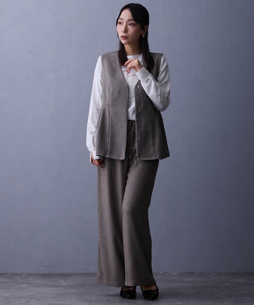 NICOLE white（ニコルホワイト）の「セットアップ【ベスト＆ワイドパンツ】（ワンピース・レディース・ブラウン/グレー・FREE）」の3枚目の写真