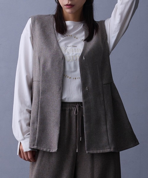 NICOLE white（ニコルホワイト）の「セットアップ【ベスト＆ワイドパンツ】（ワンピース・レディース・ブラウン/グレー・FREE）」の6枚目の写真