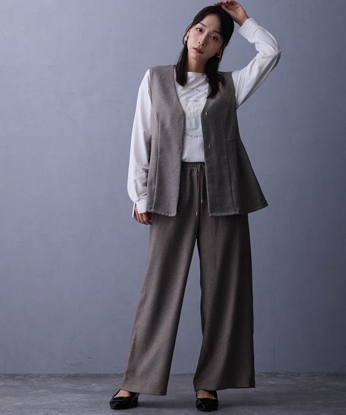 NICOLE white（ニコルホワイト）の「セットアップ【ベスト＆ワイドパンツ】（ワンピース・レディース・ブラウン/グレー・FREE）」の12枚目の写真