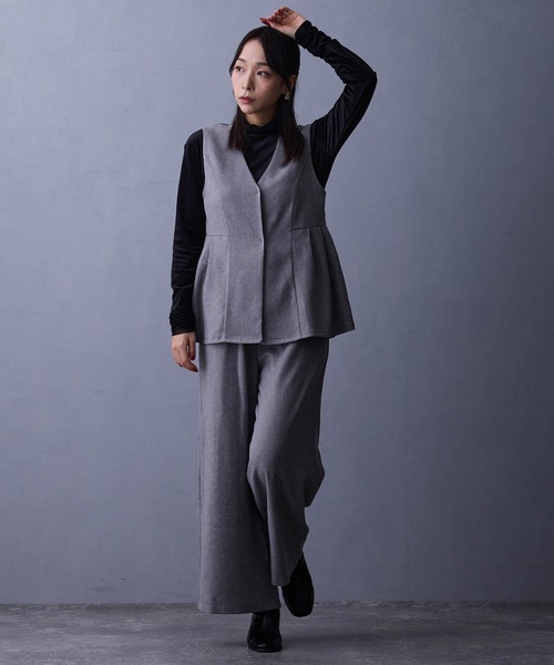 NICOLE white（ニコルホワイト）の「セットアップ【ベスト＆ワイドパンツ】（ワンピース・レディース・ブラウン/グレー・FREE）」の14枚目の写真