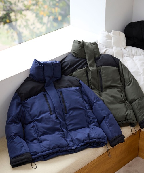 THE CRAFT CREW PRODUCTS（ザクラフトクループロダクツ）の「ビッグシルエット バイカラー ドロスト スタンドカラー  パディングジャケット【THE CRAFT CREW PRODUCTS】（ダウンジャケット/コート・レディース・アイボリー/カーキ/ブラック/ネイビー・FREE）」の5枚目の写真