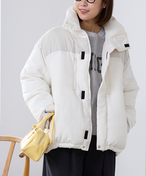 ビッグシルエット バイカラー ドロスト スタンドカラー パディング