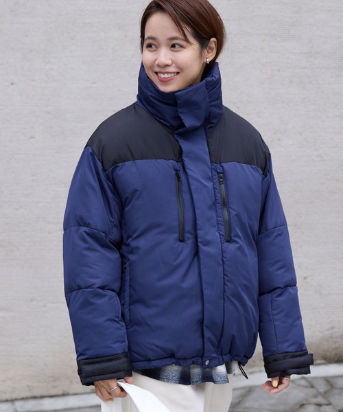 THE CRAFT CREW PRODUCTS（ザクラフトクループロダクツ）の「ビッグシルエット バイカラー ドロスト スタンドカラー  パディングジャケット【THE CRAFT CREW PRODUCTS】（ダウンジャケット/コート・レディース・アイボリー/カーキ/ブラック/ネイビー・FREE）」の17枚目の写真