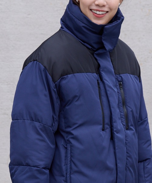 THE CRAFT CREW PRODUCTS（ザクラフトクループロダクツ）の「ビッグシルエット バイカラー ドロスト スタンドカラー  パディングジャケット【THE CRAFT CREW PRODUCTS】（ダウンジャケット/コート・レディース・アイボリー/カーキ/ブラック/ネイビー・FREE）」の19枚目の写真