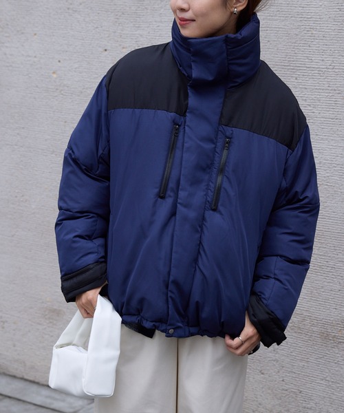 THE CRAFT CREW PRODUCTS（ザクラフトクループロダクツ）の「ビッグシルエット バイカラー ドロスト スタンドカラー  パディングジャケット【THE CRAFT CREW PRODUCTS】（ダウンジャケット/コート・レディース・アイボリー/カーキ/ブラック/ネイビー・FREE）」の20枚目の写真