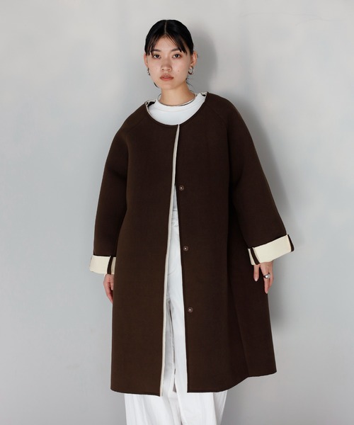 セール】【動画あり】double faced collarless bonding coat / ダブル