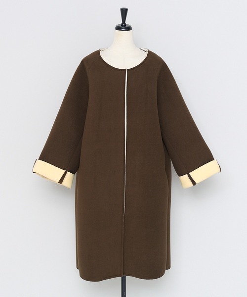 セール】【動画あり】double faced collarless bonding coat / ダブル