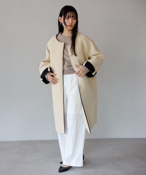セール】【動画あり】double faced collarless bonding coat / ダブル