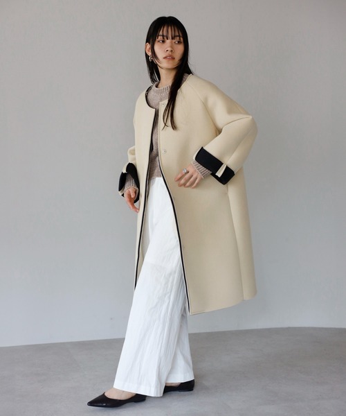 セール】【動画あり】double faced collarless bonding coat / ダブル