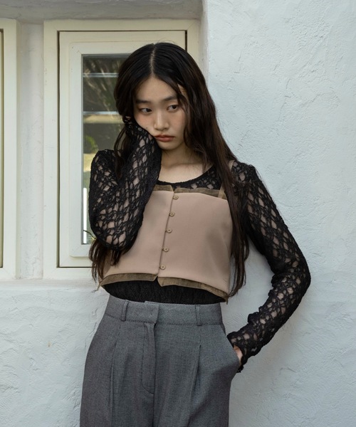 I_am（アイアム）の「sheer docking front button bustier / シアードッキングフロントボタンビスチェ（ベスト・レディース・ベージュ/ブラック・FREE）」の5枚目の写真