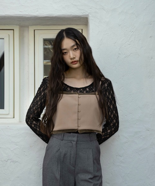 I_am（アイアム）の「sheer docking front button bustier / シアードッキングフロントボタンビスチェ（ベスト・レディース・ベージュ/ブラック・FREE）」の9枚目の写真