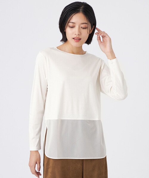 TRANS WORK（トランスワーク）の「【ウォッシャブル】セルローススムースカットソー（Tシャツ/カットソー・レディース・ブラック/オフホワイト/ホワイト・40/38）」の2枚目の写真