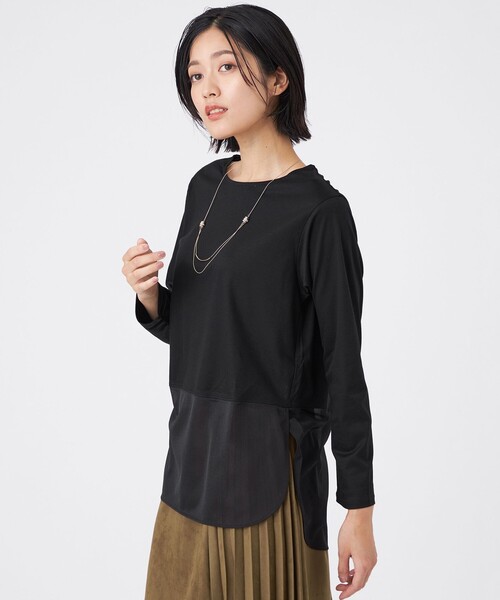 TRANS WORK（トランスワーク）の「【ウォッシャブル】セルローススムースカットソー（Tシャツ/カットソー・レディース・ブラック/オフホワイト/ホワイト・40/38）」の3枚目の写真
