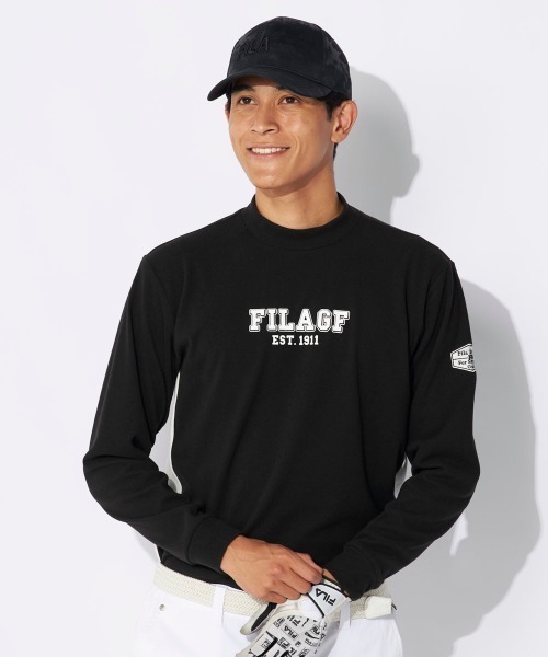 FILA GOLF(フィラゴルフ )の「【FILAGOLF/フィラゴルフ】モックネックシャツ|両面起毛スムース・保温|胸メッセージプリント ゴルフ(シャツ/ブラウス・メンズ・オフホワイト/ブラック・MEDIUM/X-LARGE/LARGE)」の1枚目の写真