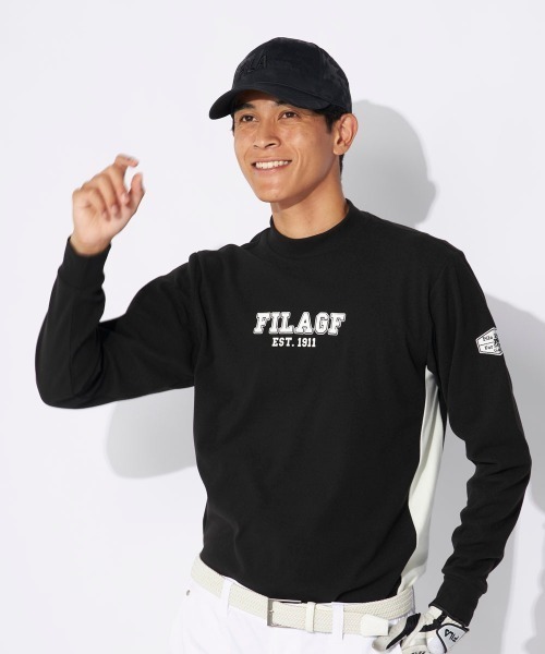 FILA GOLF(フィラゴルフ )の「【FILAGOLF/フィラゴルフ】モックネックシャツ|両面起毛スムース・保温|胸メッセージプリント ゴルフ(シャツ/ブラウス・メンズ・オフホワイト/ブラック・MEDIUM/X-LARGE/LARGE)」の5枚目の写真