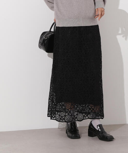 N.（N. Natural Beauty Basic）（エヌエヌナチュラルビューティーベーシック）の「【PS/低身長サイズ】ヴィンテージライクレーススカート（スカート・レディース・ブラック/オフホワイト・MEDIUM/P/S）」の15枚目の写真