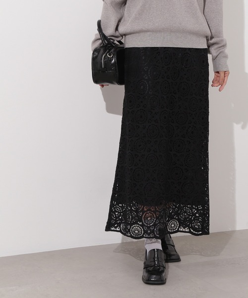 N.（N. Natural Beauty Basic）（エヌエヌナチュラルビューティーベーシック）の「【PS/低身長サイズ】ヴィンテージライクレーススカート（スカート・レディース・ブラック/オフホワイト・MEDIUM/P/S）」の2枚目の写真