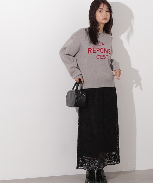 N.（N. Natural Beauty Basic）（エヌエヌナチュラルビューティーベーシック）の「【PS/低身長サイズ】ヴィンテージライクレーススカート（スカート・レディース・ブラック/オフホワイト・MEDIUM/P/S）」の6枚目の写真