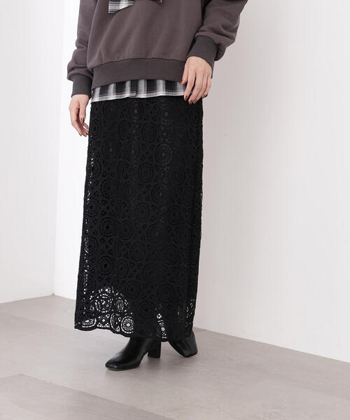 N.（N. Natural Beauty Basic）（エヌエヌナチュラルビューティーベーシック）の「【PS/低身長サイズ】ヴィンテージライクレーススカート（スカート・レディース・ブラック/オフホワイト・MEDIUM/P/S）」の3枚目の写真