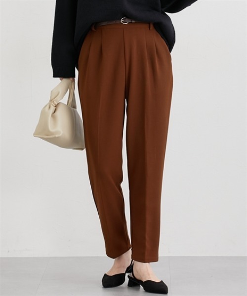 nissen（ニッセン）の「【ベルト付】とろけるテーパードパンツ（その他パンツ・レディース・ライトブラウン/ブラック/ボルドー/ブラウン・S/M/L/LL）」の3枚目の写真