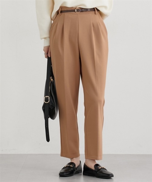 nissen（ニッセン）の「【ベルト付】とろけるテーパードパンツ（その他パンツ・レディース・ライトブラウン/ブラック/ボルドー/ブラウン・S/M/L/LL）」の4枚目の写真